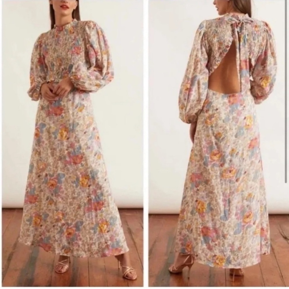 SEA New York Ines floral long sleeve smocked dress navy blue multi color size 8